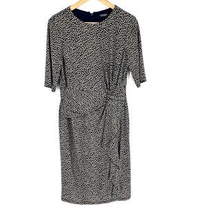 Lauren Ralph Lauren Dress Size 8 Womens Navy Twisted Knot Faux Wrap Sheath Tea
